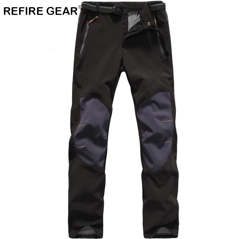 

ReFire Gear Winter Warm Fleece Windproof Outdoor Pants Men Thicken Thermal Soft Shell Camping Pants Male Waterproof Hiking Pants