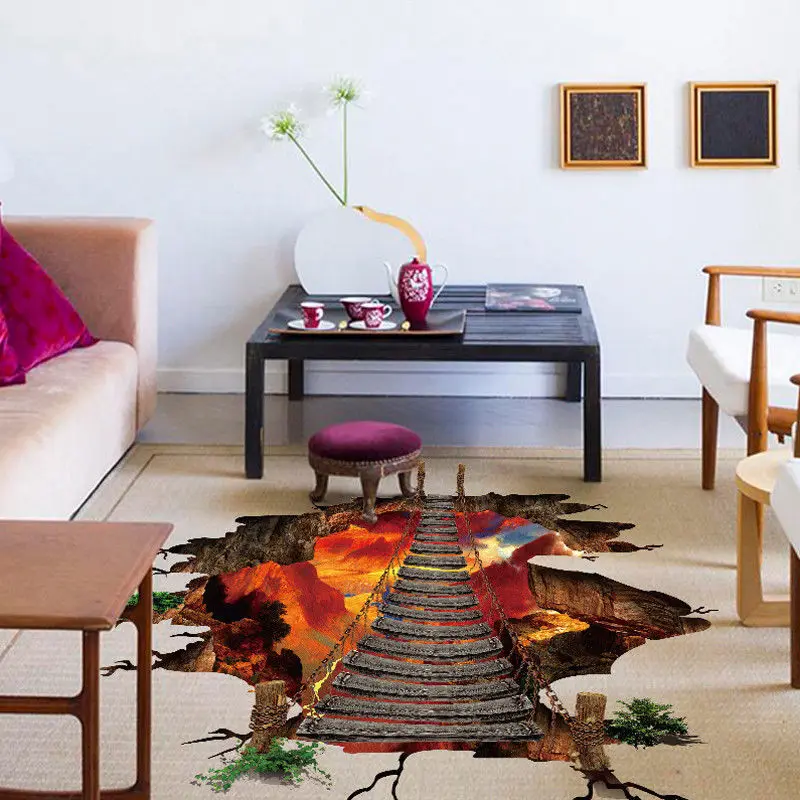 JX-LCLYL 3D Vinyl Removable Bridge Floor Wall Sticker Mural Decals Living Home Decor