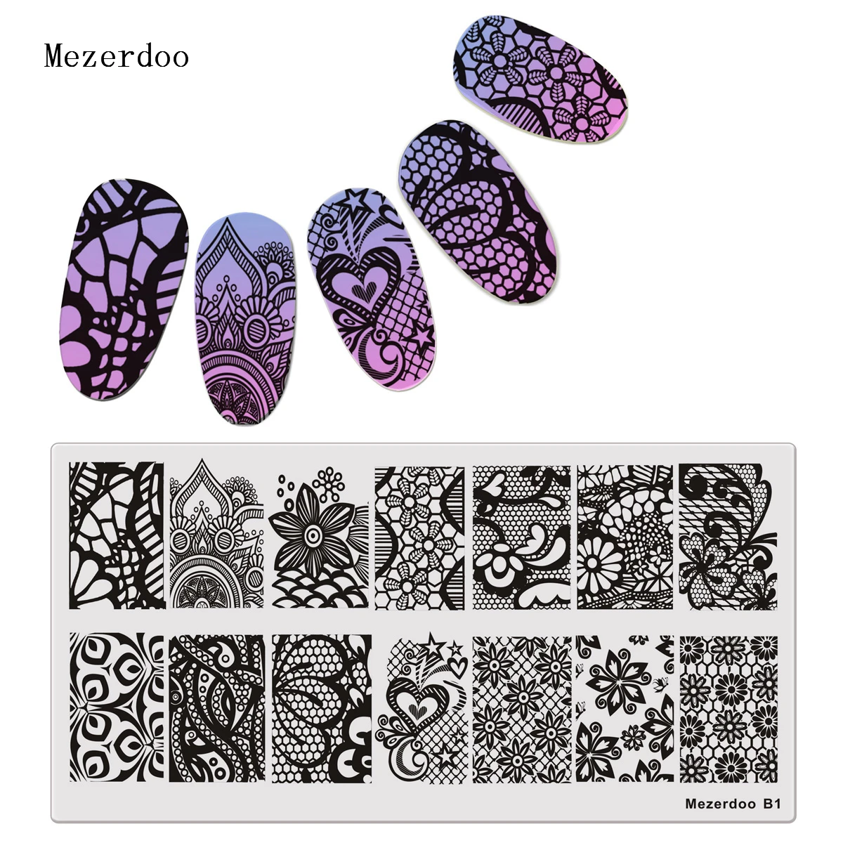 

Mezerdoo Nail Art Stamp Template Rectangle Gorgeous Lace Vine Net Design Image Plate 6*12cm Nail Art Templates Stencils B1