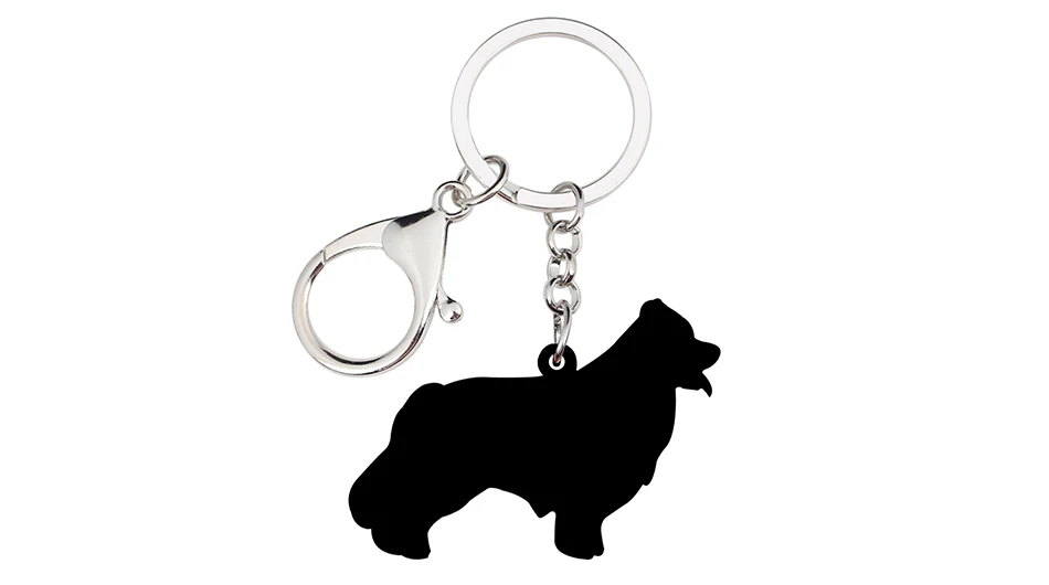 Bonsny Acrylic Cartoon Border Collie Dog Key Chain Keychain Ring Animal Jewelry For Women Girls Ladies Car Bag Purse Charms Gift