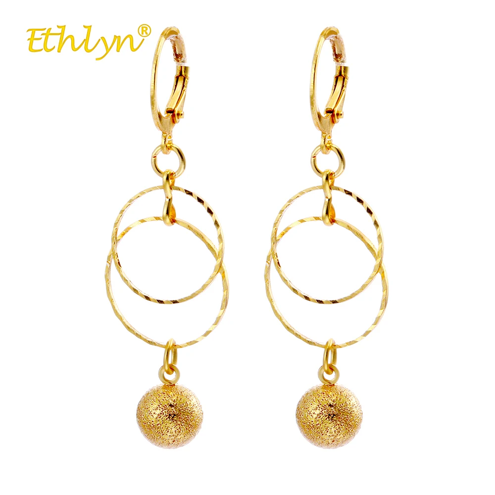 Ethlyn 2018 Charm Women Statement Earrings Hyperbole Ethnic Big Drop Gold Color Circular Ring Bead Jewelry Wedding Gift | Украшения и