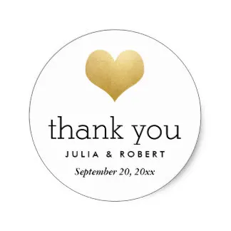 3 8cm Modern Faux Gold Foil Heart Wedding Thank You Clic Round 3 8cm Modern Faux Gold Foil Heart Wedding Thank You Clic Round Sticker