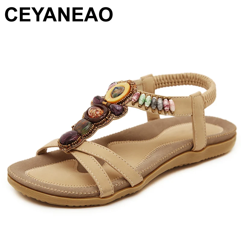 

CEYANEAO Summer new women's flat sandals shoes woman boho Bohemia beach sandals ethnic string strap amber sandals size35-42E2014