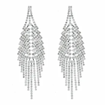 

CHRAN Fashion Statement Silver Plated Chandelier Crystal Jewelry Rhinestone Long Tassel Earrings For Women Wedding Earring Bride