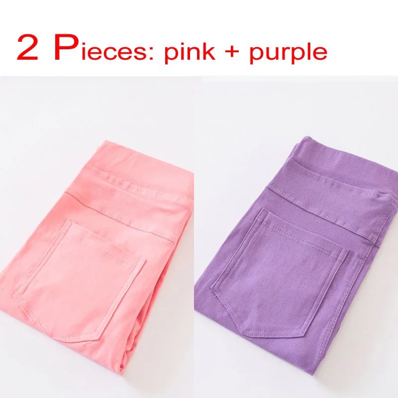 Модные осенние обтягивающие штаны высокого качества для девочек от 2 до 11 лет Детские однотонные брюки с карманами ярких цветов детские узкие брюки - Цвет: pink purple