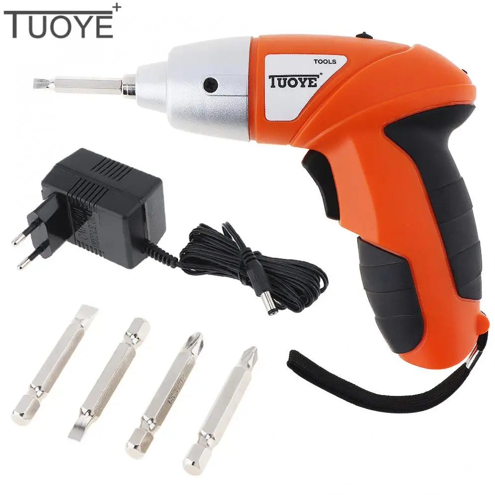 

TUOYE 3.6V Rechargeable Battery Electric Screwdriver Kit with US / EU Power Adapter and 4 Bits Accessories for Home Installation