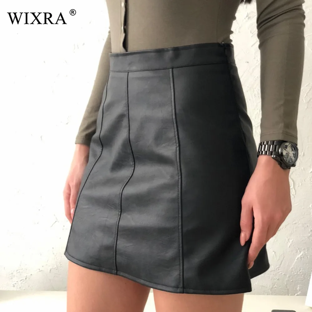Wixra, базовые юбки, весна, новая юбка из искусственной кожи, Женская юбка с высокой талией, черная мини-юбка на молнии, 4 сезона