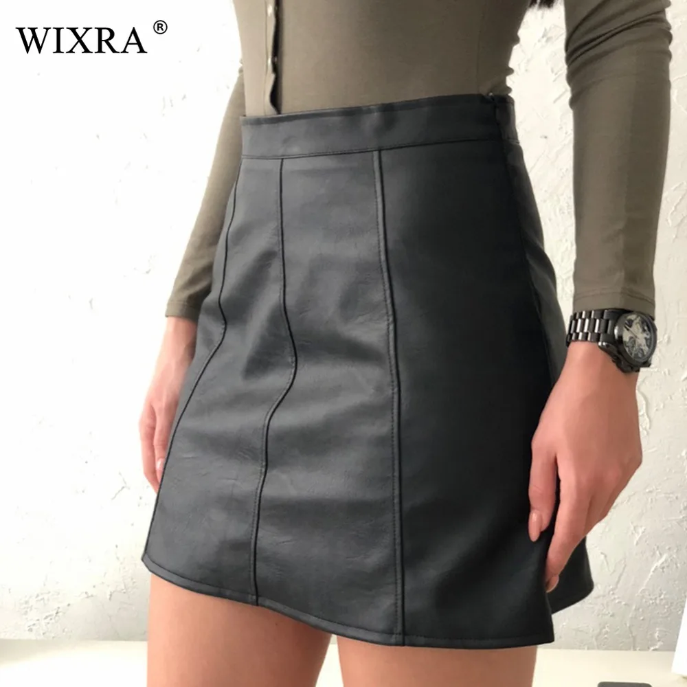 Женская юбка из искусственной кожи с завышенной талией на весну|leather skirt women|faux