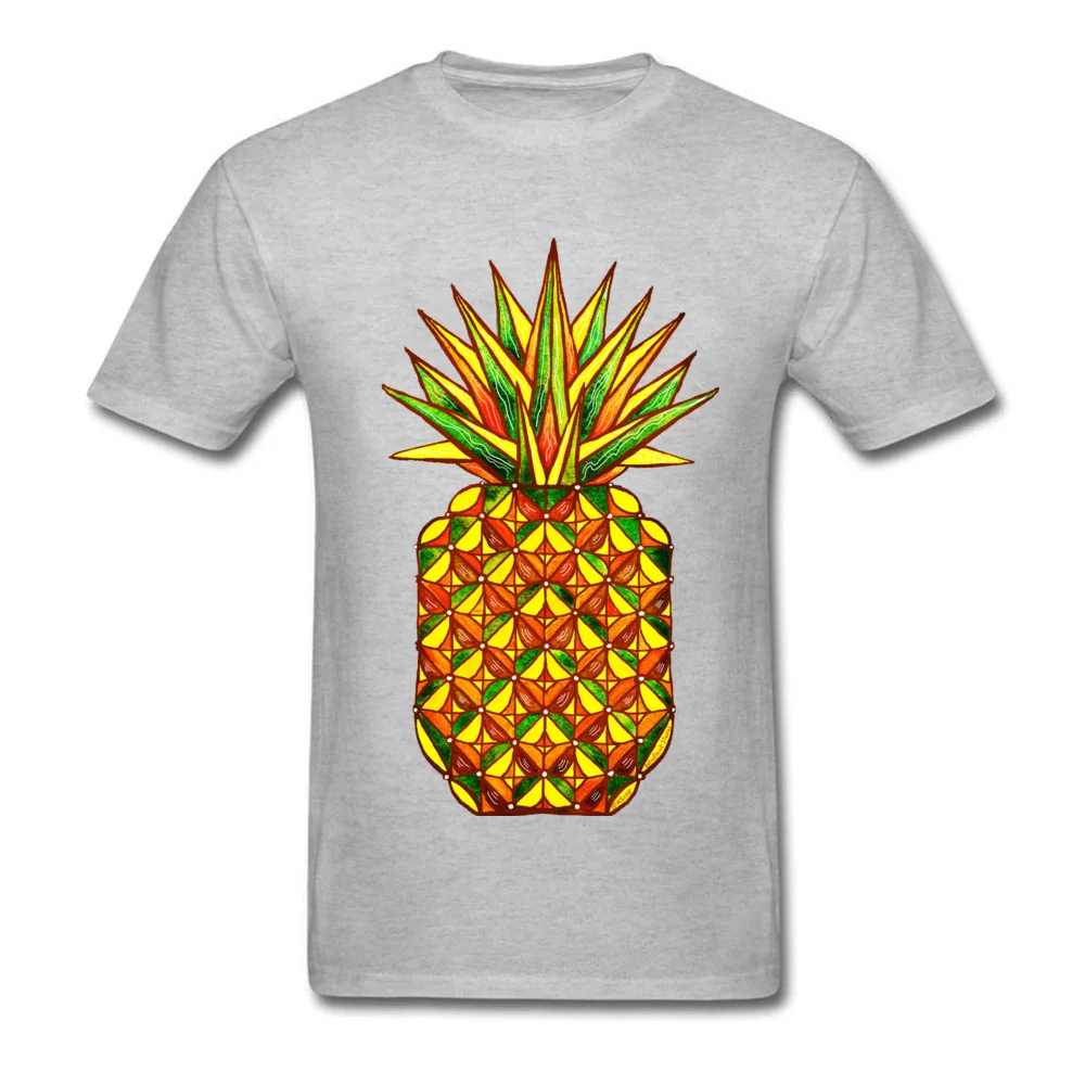 Geometric Pineapple by dotsofpaint Student Latest T Shirt Crew Neck Labor Day 100% Cotton Tshirts Design Short Sleeve Tee-Shirt Geometric Pineapple by dotsofpaint grey