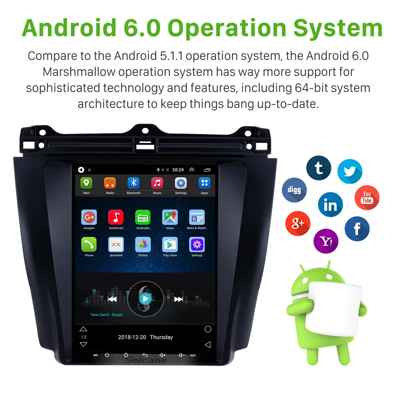 Perfect Seicane Car Multimedia Player For 2003-2007 Honda Accord 7 Android 6.0 HD 1024*768 Touchscreen Bluetooth Wifi GPS Navigation 1