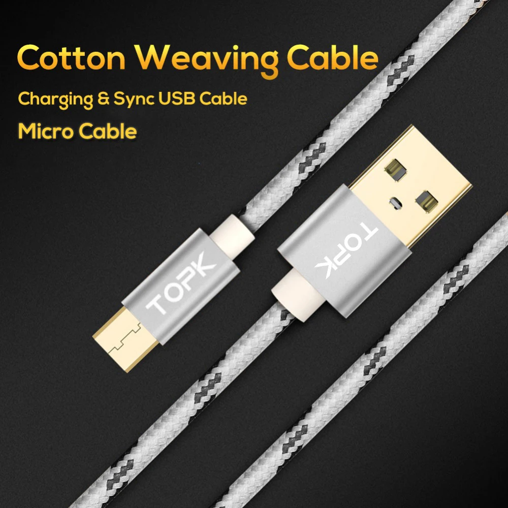 TOPK Cable Micro USB 2.4A rápido de sincronización de datos Cable de carga para Samsung Huawei Xiaomi LG Android Microusb Cables de teléfono móvil