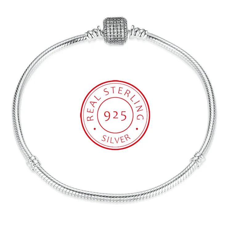100% 925 Sterling Silver Square Snake Chain Charm Beads Fit Pan Bracelet Charm For Women Authentic Original Fine Jewelry