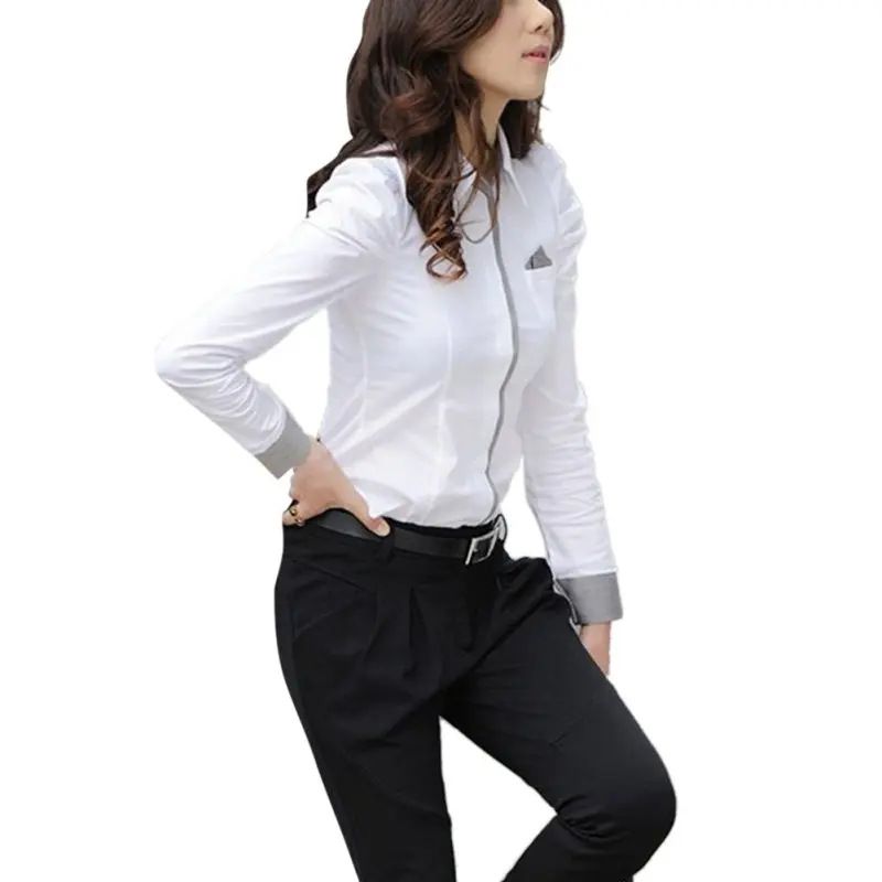 N модные элегантные женские офисные формальные блузки на пуговицах с длинным рукавом, белые топы, блузки