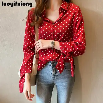 

Kimono Cardigan Bow Long Sleeve Polka Dot Print Chiffon Blouse Women Casual Work Loose Shirt Plus Size Womens Tops and Blouses