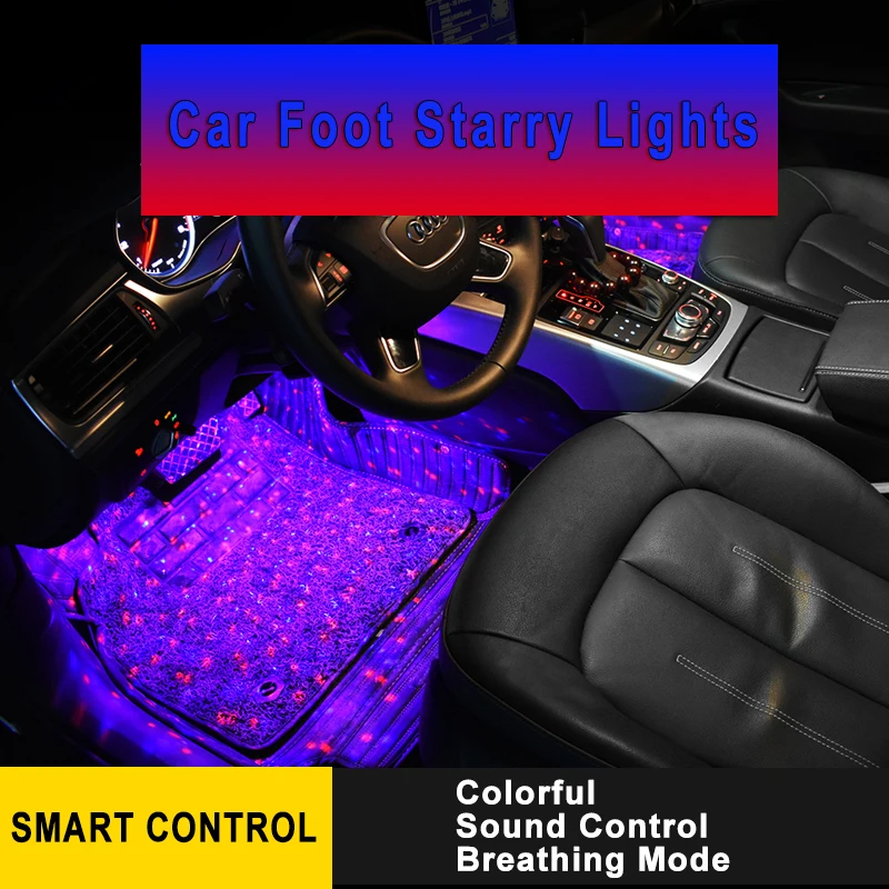 CNSUNNY светильник для салона автомобиля, ножной светильник, USB светодиодный, атмосферный, звездный, DJ, смешанный, красочный, музыкальный звук, голосовое управление, Лазерная лампа