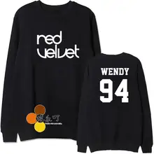 Negro Blanco rojo terciopelo el nombre del miembro de terciopelo estampado sudadera fina kpop Rene seulgi cuello redondo Sudadera con capucha