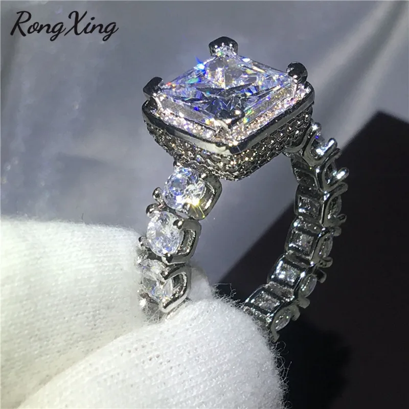 Обручальное кольцо RongXing серебристого цвета с квадратным цирконом обручальные