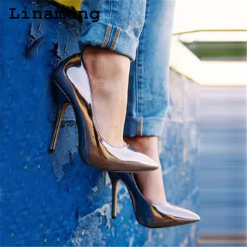

2018 Summer pointed toe thin heel high heel shallow slip on colorful sexy easy to walk and good match chic pumps