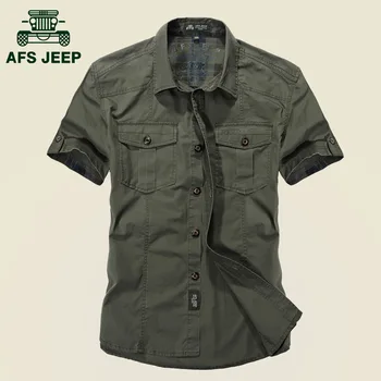 

AFS JEEP Brand Men Short Sleeve Battlefield Military Shirts Tooling Shirt 100% Cotton Men's Summer Casual Shirts 1391