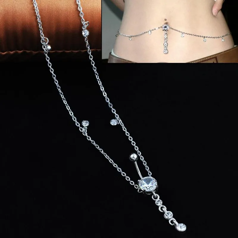 

Heart Rhinestone Chain Dangle Barbell Belly Button Navel Ring Bar Piercing belly chain navel body chain Body Piercing Jewelry