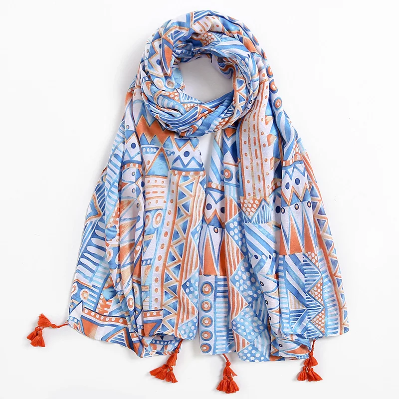 2019 Women Aztec Geometric Viscose Scarf Spring Autumn Cotton Linen Oversized Wrap Pashmina Stole Foulards Femme Muslim Shawl 2022 women spring autumn viscose shawl bohemian ethnic tassel pashmina stole wrap echarpe foulards femme muslim hijab 180 90cm