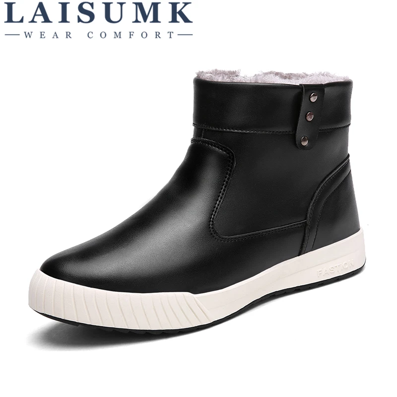 

LAISUMK Men Winter Warm Boots Casual Shoes Fashion Plush Snow Ankle Boots Fur Leather Footwear Botas Nieve Hombre Plus Size