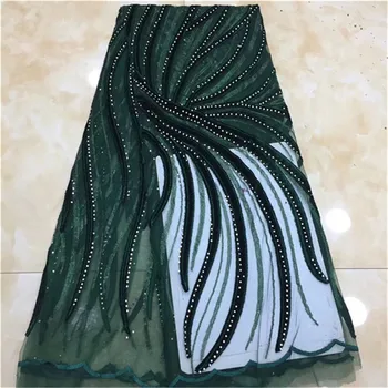 

RoyalBlue latest black green african tull lace fabrics High Quality 2018 velvet lace fabric with stones for wedding party dress