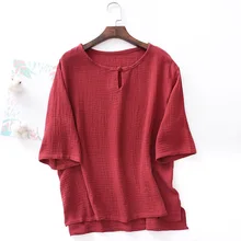 Лето хлопок уютный сон Топы женские Ретро петля майка с коротким рукавом Китайский стиль короткий рукав футболки для женщин