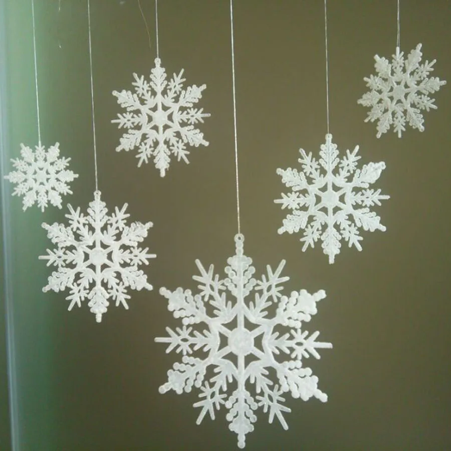 1set 7.5cm to 30cm Christmas Tree Ornament Frozen Party Pendant Wedding Decoration New Year White Powder Plastic Snowflake
