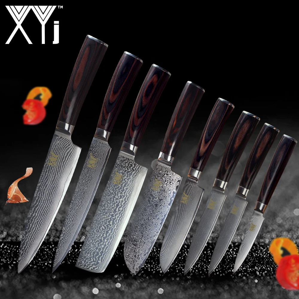 

XYj Damascus Kitchen Knives Set Tool New Arrival 2019 VG10 Core 73 Layer Japanese Damascus Steel Knife Kitchen Cooking Tools