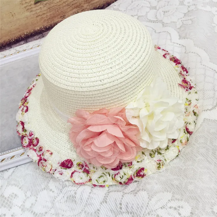 2018 Summer New Arrived Sweet Lady Lace Floral Straw Hat Outdoor Sunscreen Casual Beach Sun Hat ACA79 (10)