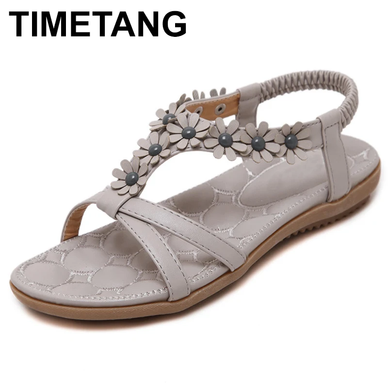 TIMETANG صغيرة الزهور الصيف الصنادل المرأة بوهيميا الشاطئ أحذية امرأة مريحة مسطحة القاع السيدات أحذية زائد حجم 35-41