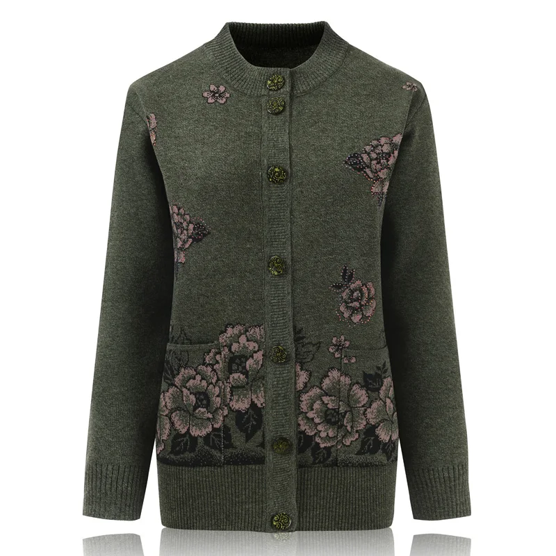 Grandma Knitted Cardigan Jacket Autumn Winter Loose Women Print