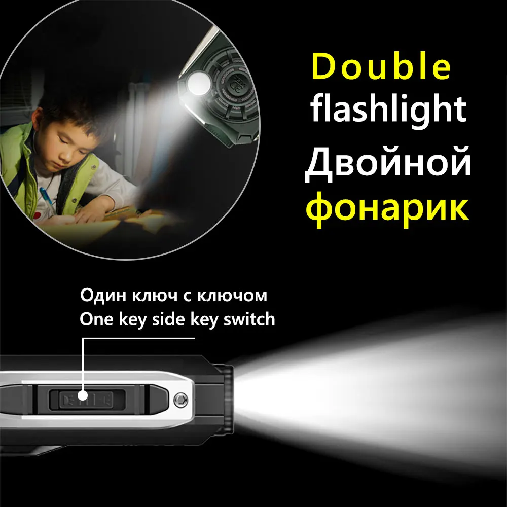 Жесткий компактный телефон с двумя фонариками 2 Sim карты FM радио Bluetooth