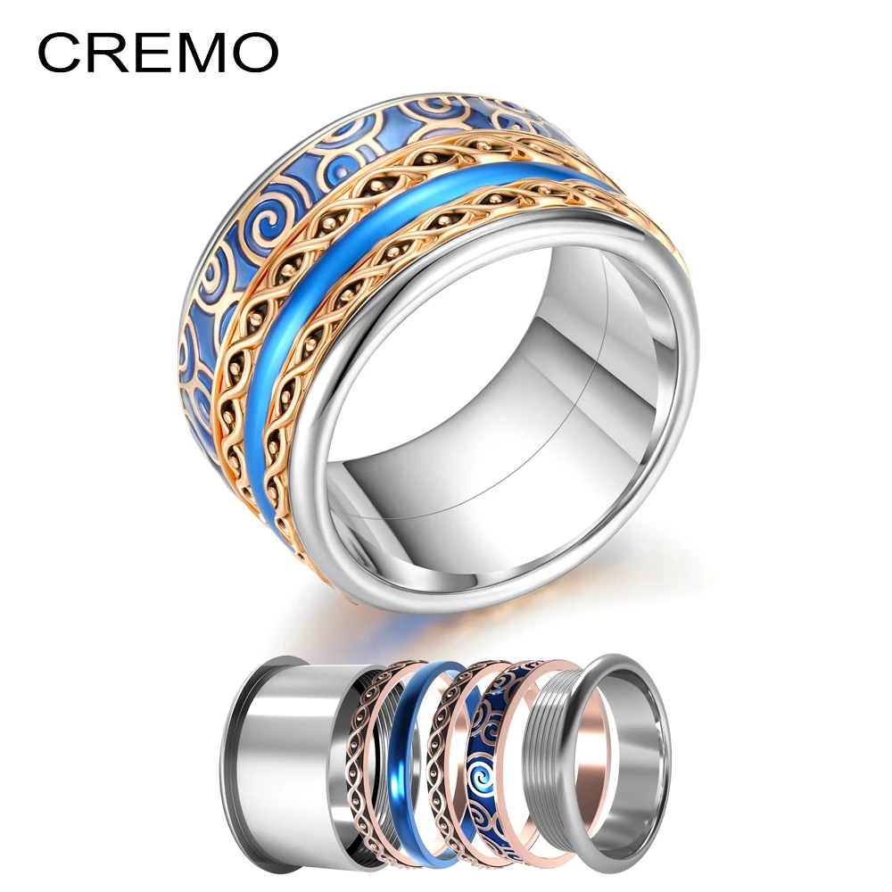 

Cremo Newness Interchangeable Rings Spinner Bule Enamel Stackable Ring Arctic Symphony Stainless Steel Band Collection Rock
