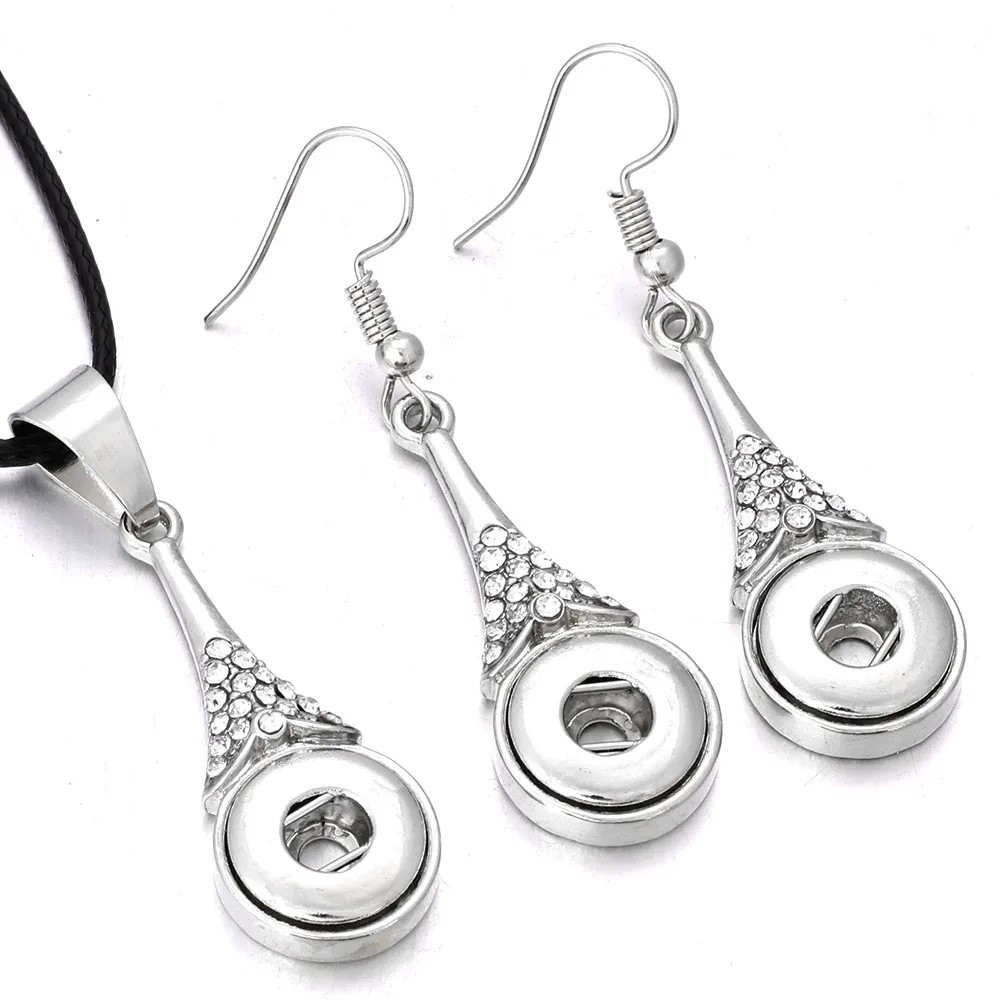 New Snap Jewelry Set Crystal 12mm Snap Button Necklace & 12mm Snap Earrings For Women Girls