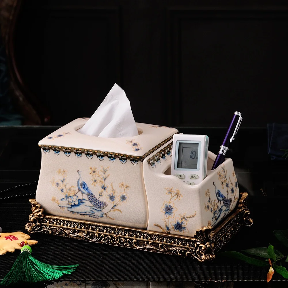 European tissue box crackle porcelain classical ceramic box