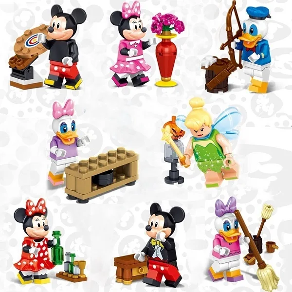 

8pcs/lot Building Blocks LELE 37005 Cartoon Mickey Minnie Daisy Tinker Donald Duck Bell Mini Dolls Learning Legoingly Toys