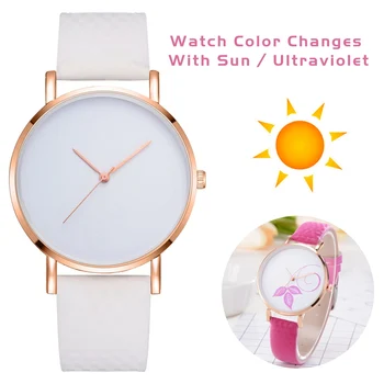

Women Wrist Watches Leather Strap Simple Fashion Quartz Watches In Direct Sunlight Change Color Sports Clock Relogio LS291