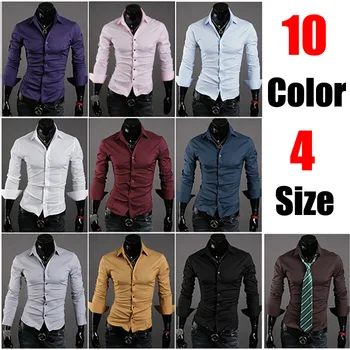 

2018 Hot Sale Camisa Social Blusas Brand Fashion Male Shirt Long-sleeves Pure Color Tops Double Collar Business Mens Slim Men