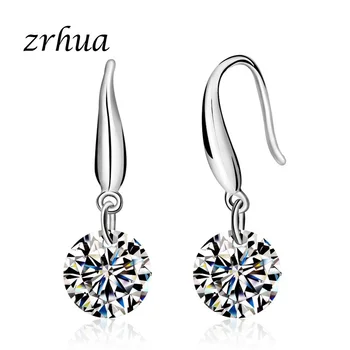 

ZRHUA 2018 Fashion New CZ Crystal Charm Drop Earrings Elegant 925 Sterling Silver Wedding Bridal Earrings For Women