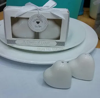 

free shipping 60pairs=120pcs/lot ceramic "a dash of love" heart salt pepper shakers wedding showers party favors and door gifts