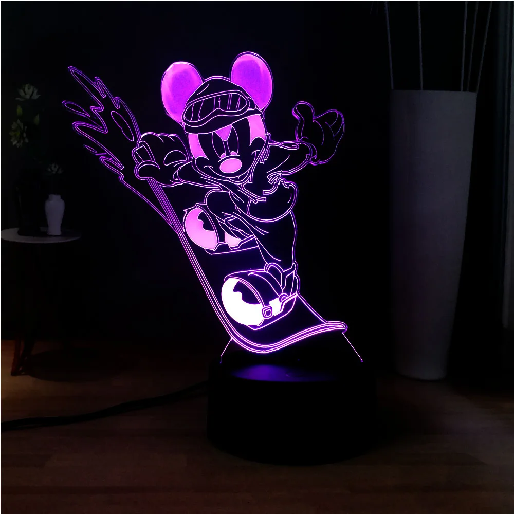 Светодиодный ночник с милым мультяшным Микки-скутером, 7 цветов, меняющая вспышку, украшение дома, 3D иллюзия, атмосферная лампа, настольная лампа