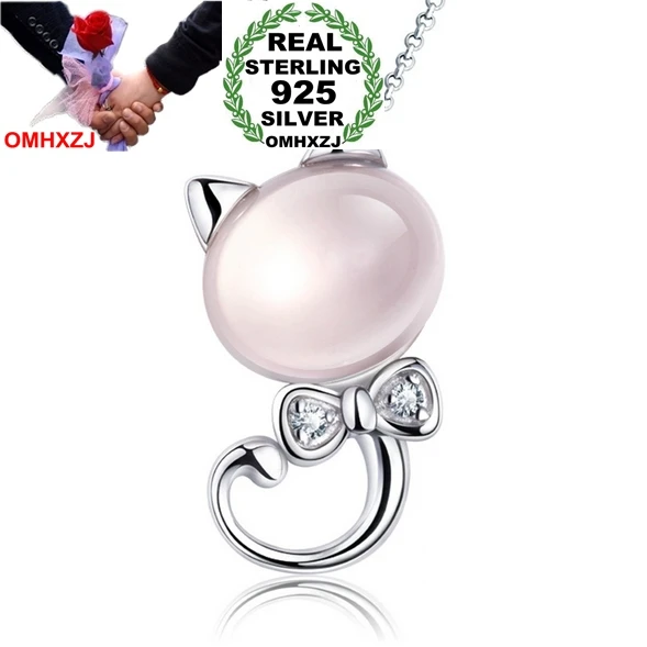 

OMHXZJ jewelry round woman 5 carat kpop fashion kitty Rose Quartz 925 sterling silver NO Chain Necklace pendant Charms PE13