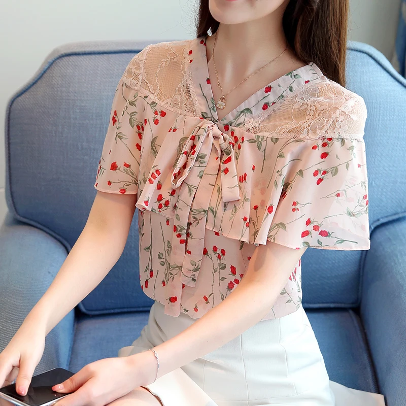 Womens Tops and Blouses Lace Chiffon Blouse Blusas Femininas Elegante Korean Fashion Clothing Ruffle Blouse Ladies Shirts