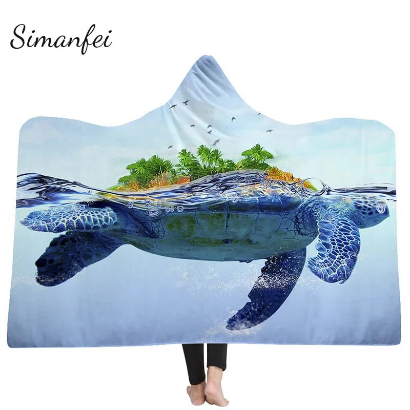 

Simanfei 2019 Turtles Hooded Blanket Marine Animal Tortoise Sherpa Fleece Wearable Throw Blanket Adult Kids