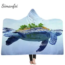 Simanfei 2019 черепахи с капюшоном одеяло морские животные Черепаха Шерпа флис носимых пледы взрослых детей