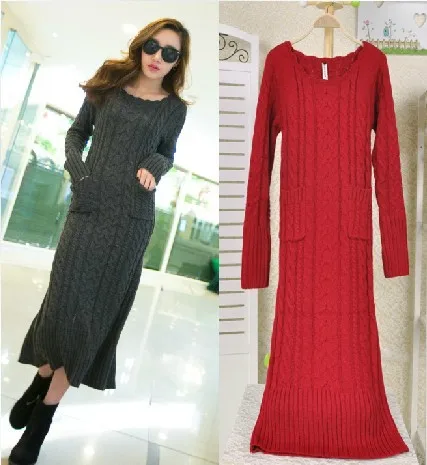Winter Autumn Women Maxi Long Full Length Flower Knitted