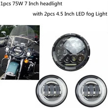 7 Inch Motorcycle LED Headlight With DRL + 2pcs 4-1/2″ Fog Lights for Harley Davidson