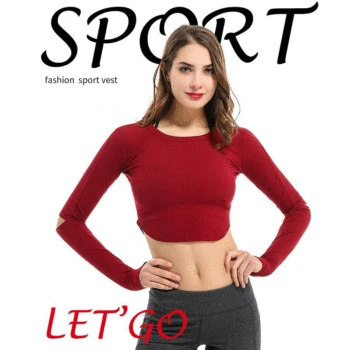 

Women Yoga Long Sleeve T-shirt O-neck Sexy Gym Sport Shirt Slim Workout Cropped Solid Design Elbow Hollow Yoga Stylish Shirts